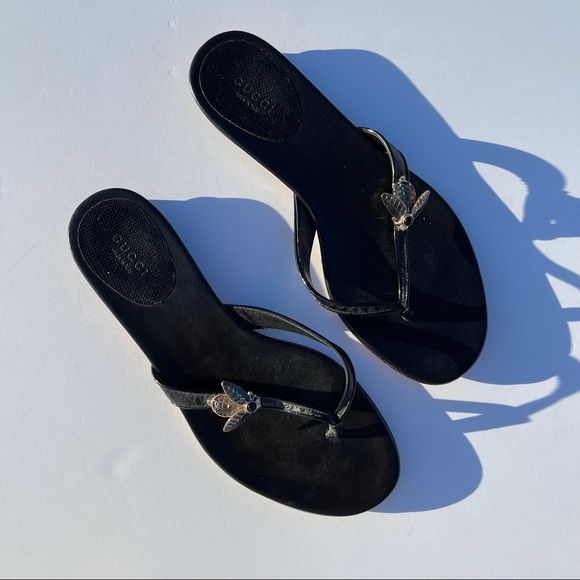 Gucci Shoes - Gucci Leather Thong Sandals Bee Jewel